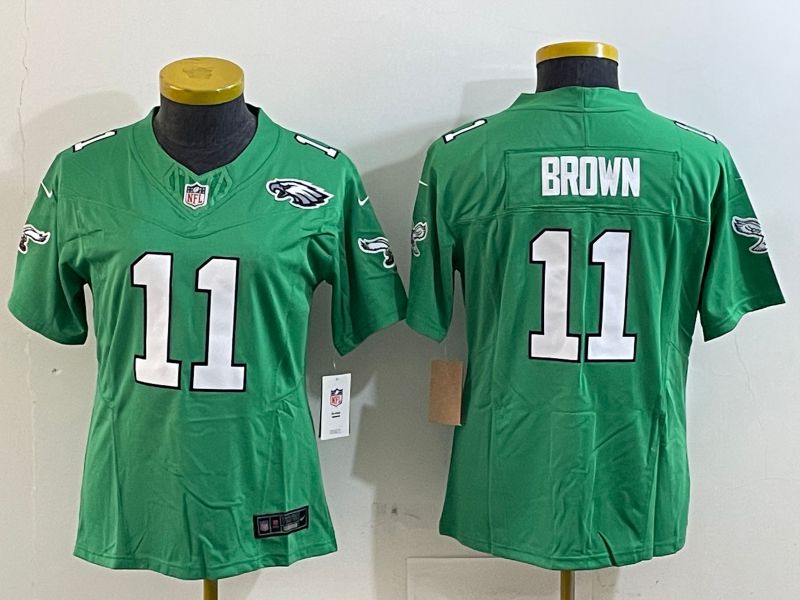 Youth Philadelphia Eagles #11 Brown Green three generations 2025 Nike Vapor Limited NFL Jersey style 3